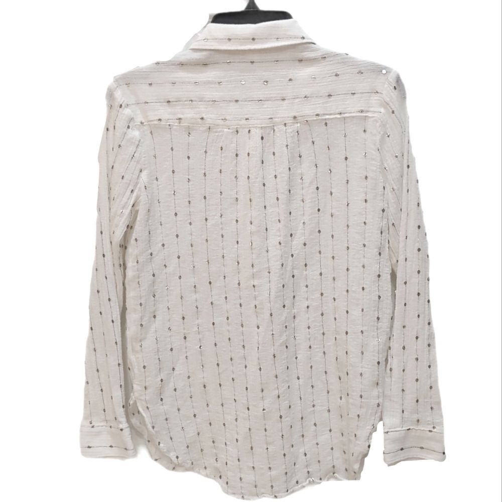 Feather Bone Anthro White Sequin Button Up Top Xs - image 2